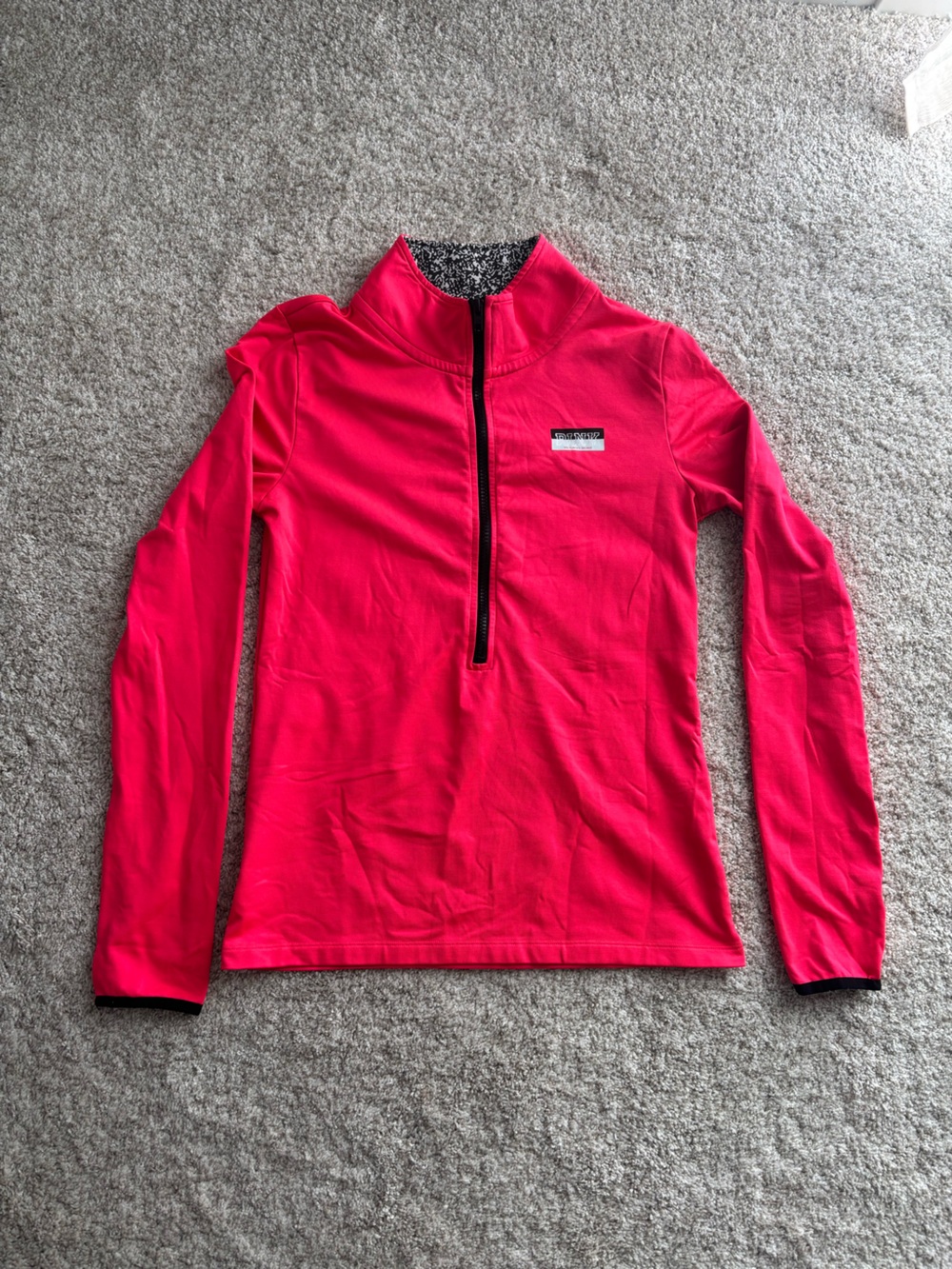 PINK Victoria's Secret Hot Pinkish Coral Half-Zip Long Sleeve Top